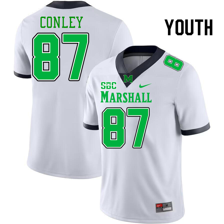 Youth #87 Cade Conley Marshall Thundering Herd SBC Conference College Football Jerseys Stitched-Whit